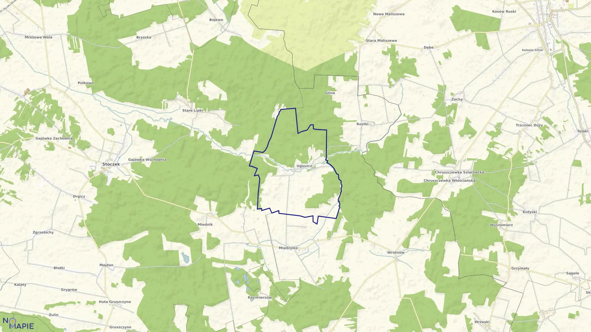 Mapa obrębu UGOSZCZ w gminie Miedzna