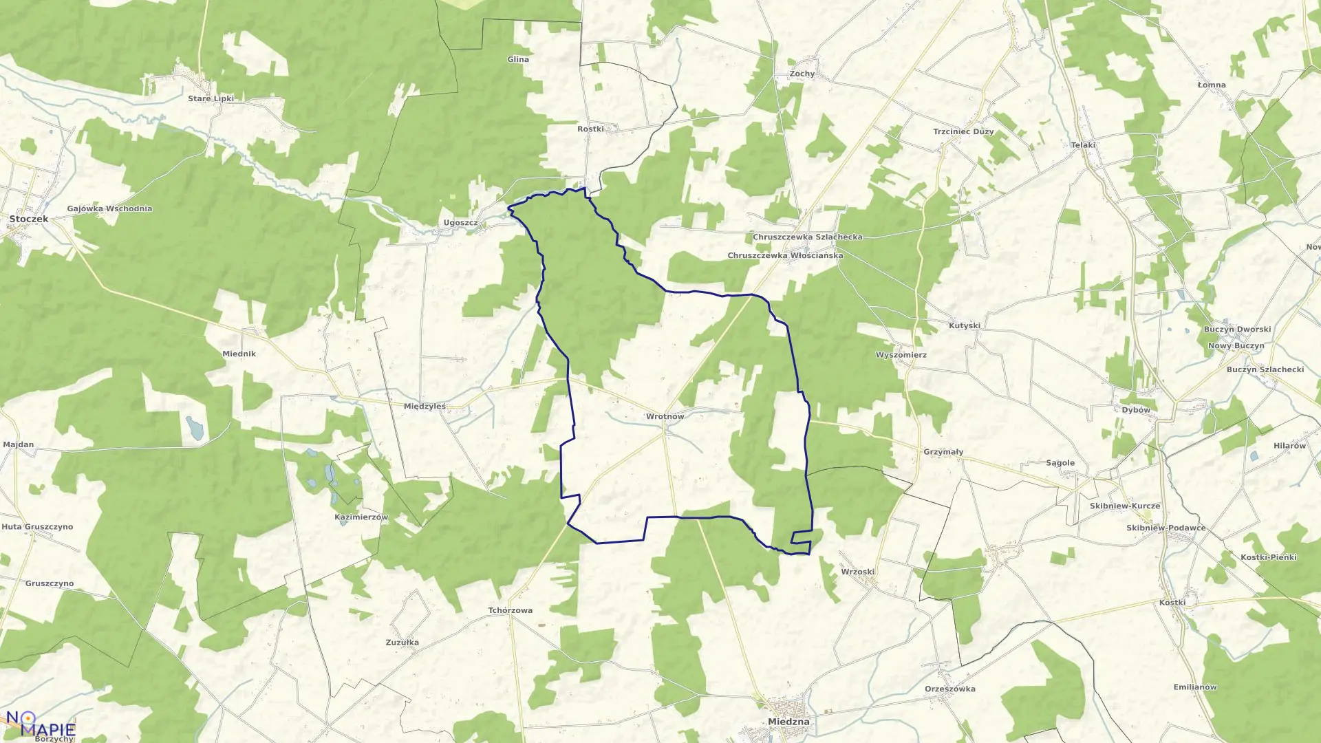 Mapa obrębu WROTNÓW w gminie Miedzna